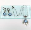 Picture of Art Deco Era Sterling Silver, Czech Glass & Pearl Lavalier Necklace & Screw Back Earring Set