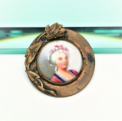 Picture of Art Nouveau Era Hand Painted Porcelain Cameo Brooch With Water Lily Decoration