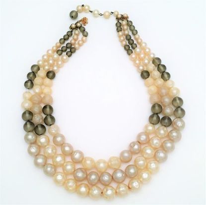 Picture of Signed De Mario Triple Strand Faux Pearl & Grey Bead Necklace