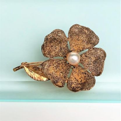 Picture of Danecraft Gilt Sterling Silver Flower Brooch With Pearl Center