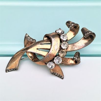 Picture of Signed Mazer Sterling Silver & Clear Rhinestone Brooch
