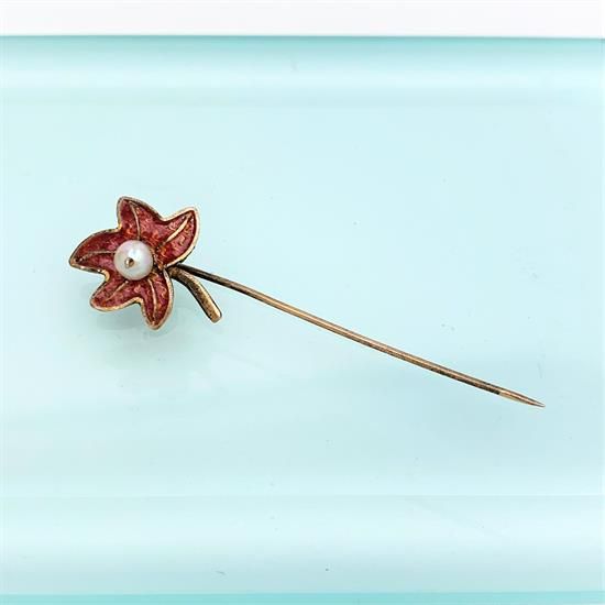 Picture of Vintage Sterling Silver, Plique à Jour Enamel & Pearl Stick Pin