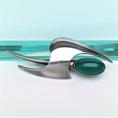 Picture of 1940'S Nefrom (Niels Erik From) Danish Modernist Sterling Silver & Chrysoprase Brooch