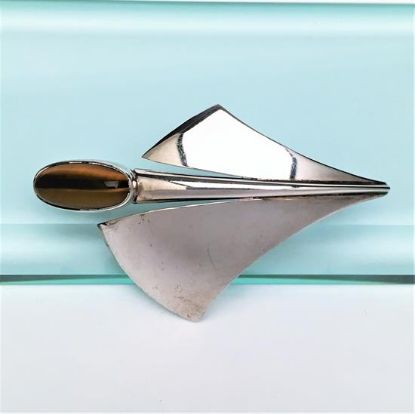 Picture of 1940'S Nefrom (Niels Erik From) Danish Modernist Sterling Silver & Tiger'S Eye Brooch