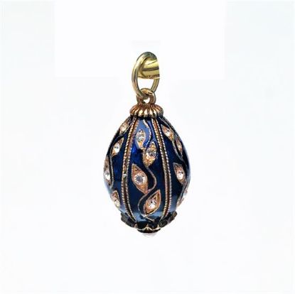 Picture of Blue Enamel Egg Pendant With Clear Rhinestones & Faux Pearl End
