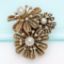 Picture of Vintage Miriam Haskell Triple Flower Brooch With Faux Pearl & Rhinestone Accents