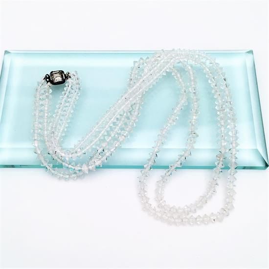 Picture of Art Deco Era Double Strand Clear Faceted Czech Glass Necklace With Sterling Silver Clasp