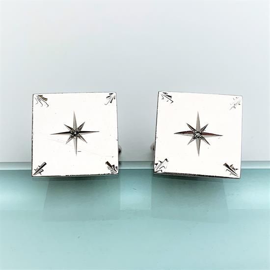 Picture of Vintage Lamode Sterling Silver Cufflinks With Tiny Diamond Chip Centers