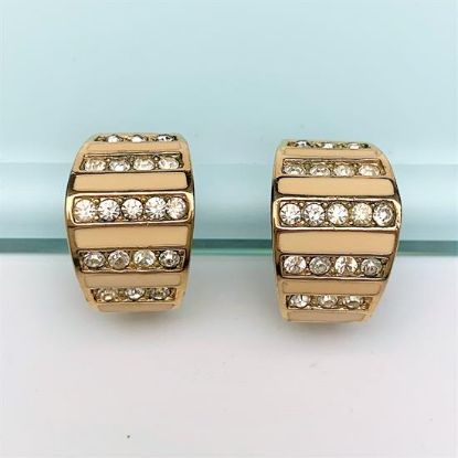 Picture of Vintage Signed Christian Dior Clear Rhinestone & Ivory Enameled Clip-On Earrings