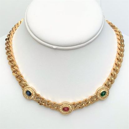 Picture of Vintage Christian Dior Gripoix Faux Sapphire, Emerald & Ruby Cabochon Necklace With Rhinestone Accents