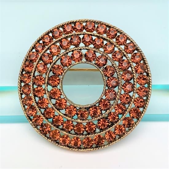 Picture of Vintage Weiss Gold Tone Circle Brooch With Topaz Rhinestones