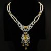 Picture of Qsi Necklaces -,citrine Yellow & Clear Cz With Faux Pearls Double Strand Necklace With Drop. 17" Long, 2.25" Drop