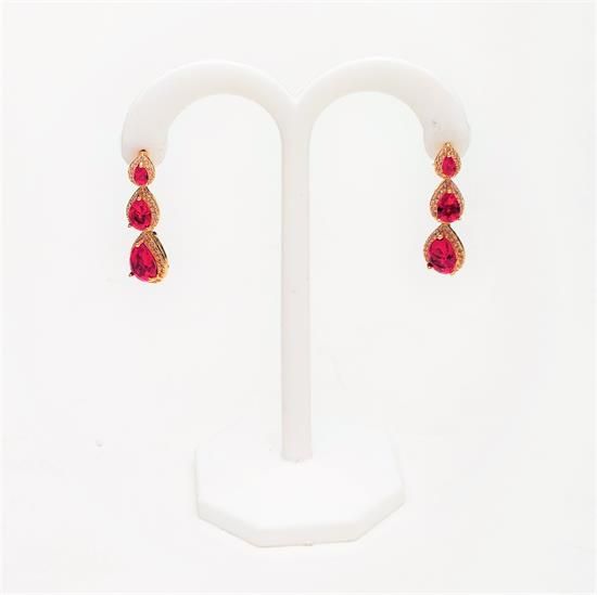 Picture of Qsi Earrings _,ruby Red & Clear Cz 3-tiered Teardrop Earrings. 1.25" Long
