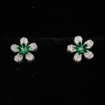 Picture of Qsi Earrings _,emerald Green & Clear Cz Flower Post Earrings. .5" Wide