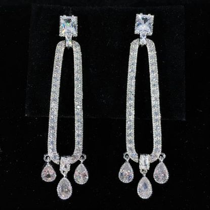 Picture of Qsi Earrings _,clear Cz Oblong Dangle Earrings. 2.4" Long