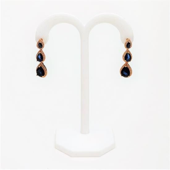 Picture of Qsi Earrings _,sapphire Blue & Clear Cz 3-tier Teardrop Earrings. 1.25" Long
