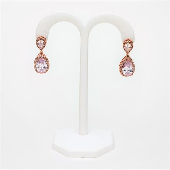 Picture of Qsi Earrings _,rose Gold Tone & Clear Cz Teardrop Earrings. 1.1" Long