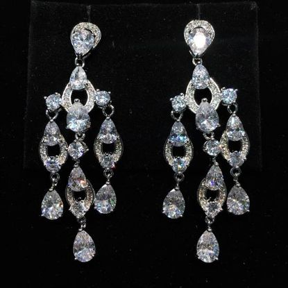 Picture of Qsi Earrings _,clear Cz Three Dangle Post Back Earrings. 2.25" Long, .75" Wide