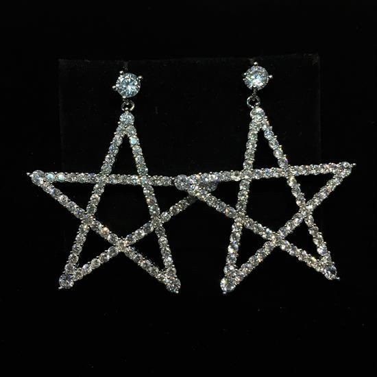 Picture of Qsi Earrings _,clear Cz Large Star Dangle Post Back Earrings. 1.8" Long, 1.5" Wide