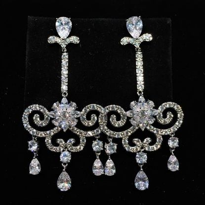 Picture of Qsi Earrings _,clear Cz Swing Shaped Dangle Post Back Earrings. 2.5" Long, 1.25" Wide