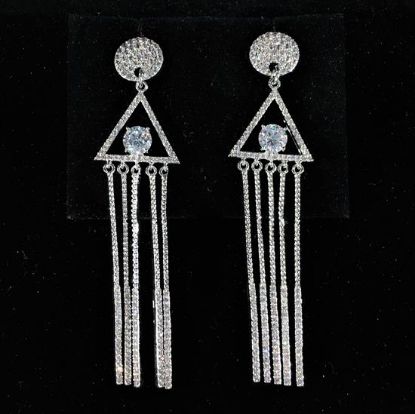 Picture of Qsi Earrings _,clear Cz Geometric Shapes Post Back Dangle Earrings. 2.65" Long