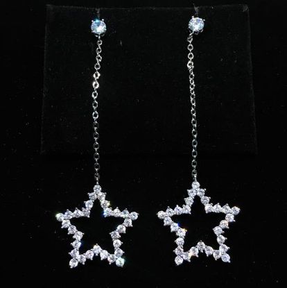 Picture of Qsi Earrings _,clear Cz Small Star Dangle Post Back Earrings. 2.5" Long, .75" Wide