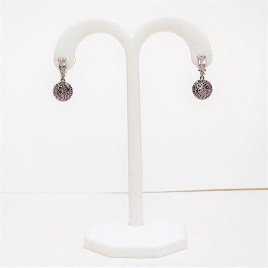 Picture of Qsi Earrings _,clear Baguette Cut Cz With Round Drop Earrings. .8" Long