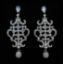 Picture of Clear Cz Oriental Shaped Dangle Earrings With Faux Pearl Drops & Post Backs. 2" Long, .8" Wide