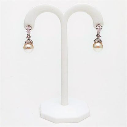 Picture of Qsi Earrings _,clear Cz & Glass Pearl Drop Earrings. 1" Long