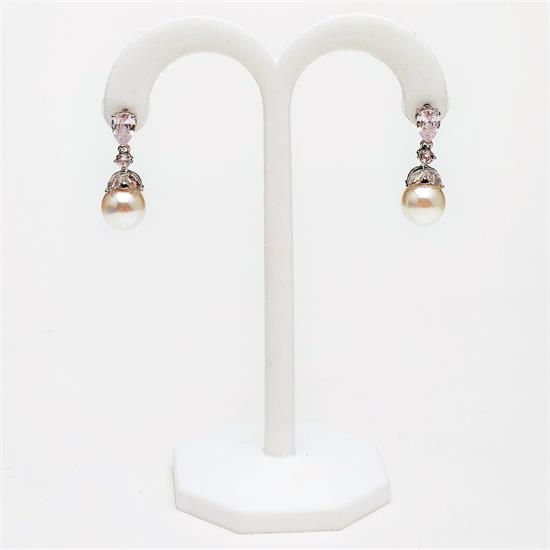 Picture of Qsi Earrings _,clear Cz & Glass Pearl Drop Earrings. 1" Long