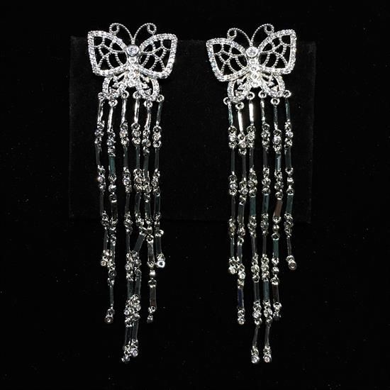 Picture of Qsi Earrings 2 _,clear Cz Butterfly Dangle Post Back Earrings. 3" Long, .75" Wide