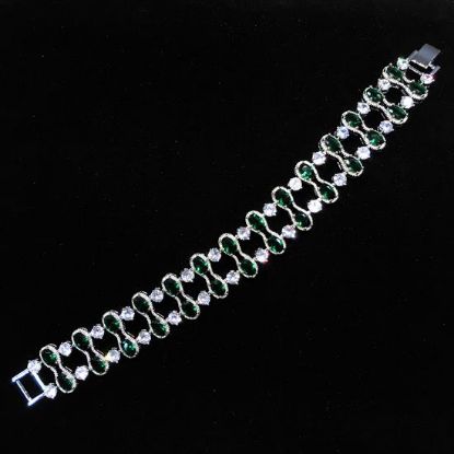 Picture of Qsi Bracelets -,emerald Green & Clear Cz Ladder Style Bracelet. 7" Long, .65" Wide