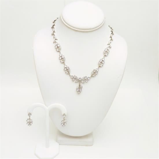 Picture of Qsi Sets -,vine Of Flowers Cz Necklace & Earring Set. Earrings Measure 1.2" Long. Necklace Measures 17" Long With 1.4" Drop