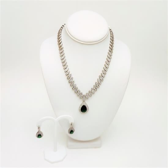 Picture of Qsi Sets -,large Emerald Teardrop Cz Necklace & Earring Set. Earrings Measure 1.25" Long. Necklace Measures 17.5" Long With 1.5" Drop