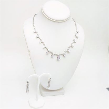 Picture of Qsi Sets -,scalloped Teardrop Cz Necklace & Earring Set. Earrings Measure 1.5" Long. Necklace Measures 18" Long