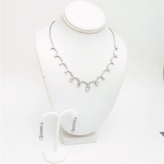 Picture of Qsi Sets -,scalloped Teardrop Cz Necklace & Earring Set. Earrings Measure 1.5" Long. Necklace Measures 18" Long