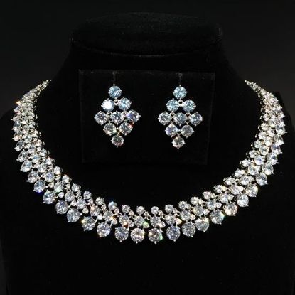 Picture of Qsi Sets -,clear Round Cut Cz Necklace & Earring Set. 16.2" Long, .65" Wide Necklace. 1" Long, .75" Wide Earrings