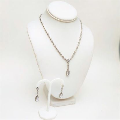 Picture of Qsi Sets -,long Cz Teardrop Necklace & Earring Set. 18" Long Necklace With 1.75" Long Drop. Earring Measure 1.6" Long