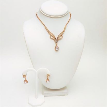 Picture of Qsi Sets -,yellow Gold Tone & Cz Teardrop Necklace & Earring Set. Earrings Measure 1.15" Long. Necklace Measures 14"-19" Long With 1.25" Drop