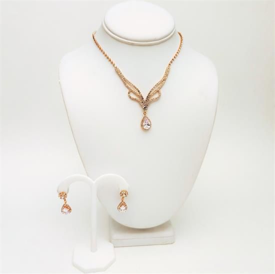 Picture of Qsi Sets -,yellow Gold Tone & Cz Teardrop Necklace & Earring Set. Earrings Measure 1.15" Long. Necklace Measures 14"-19" Long With 1.25" Drop