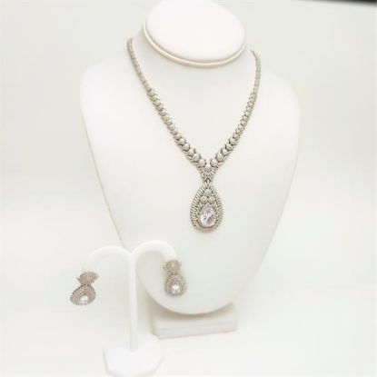 Picture of Qsi Sets -,pave Cz Teardrop Necklace & Earring Set. Earrings Measure 1.75" Long. Necklace Measures 16" Long With 2.25" Drop