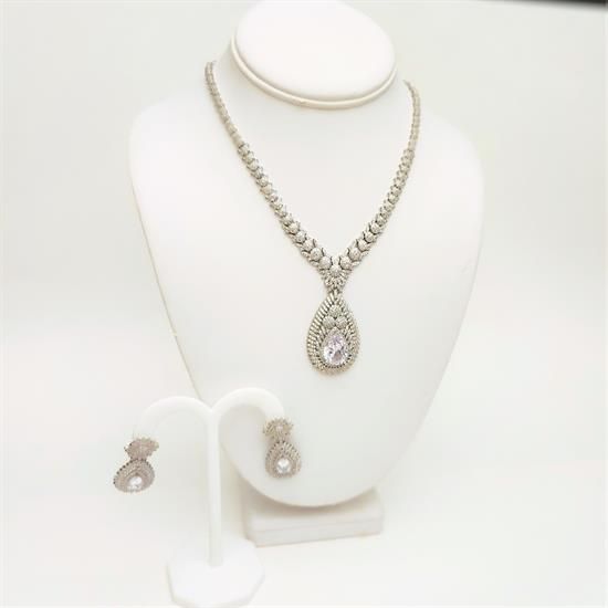 Picture of Qsi Sets -,pave Cz Teardrop Necklace & Earring Set. Earrings Measure 1.75" Long. Necklace Measures 16" Long With 2.25" Drop