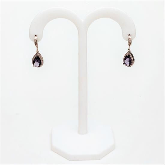 Picture of Qsi Earrings _,clear & Amethyst Purple Cz Teardrop Earrings. 1" Long