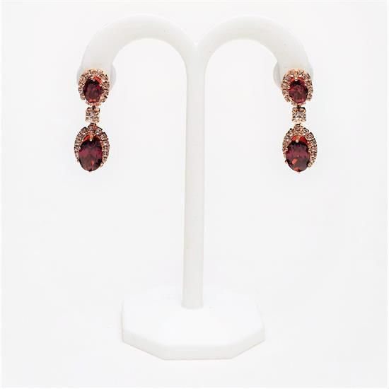 Picture of Qsi Earrings _,garnet Red & Clear Cz Oval Cut Drop Earrings. 1.5" Long