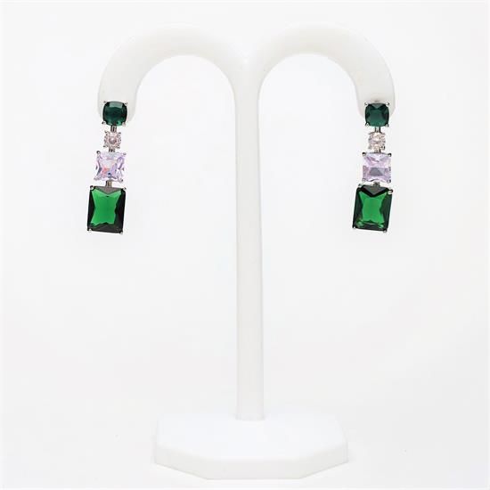 Picture of Qsi Earrings _,emerald Green & Celar Cz Drop Earrings. 1.25" Long