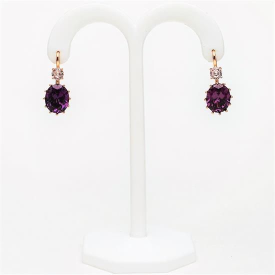 Picture of Qsi Earrings _,amethyst Purple & Clear Cz Drop Earrings. 1.1" Long