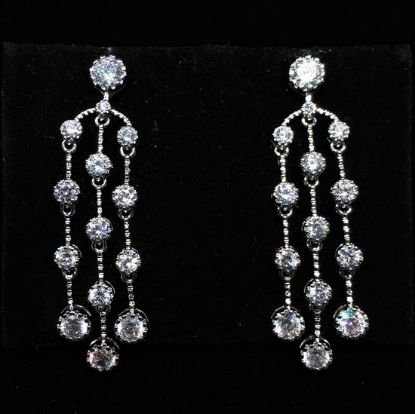 Picture of Qsi Earrings 2 _,clear Cz Triple Strand Dangle Post Back Earrings. 1.65" Long