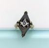 Picture of Vintage 14K Yellow Gold Filigree, Enamel, White Gold & Jet Freemason'S Ring