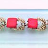 Picture of 1960'S Signed Coro Thermoset Lucite Bracelet & Clip-On Earring Set In Red & Gold Leaf Design
