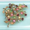 Picture of Vintage Signed Coro Golden Branching Leaves Brooch With Multicolored Rhinestones